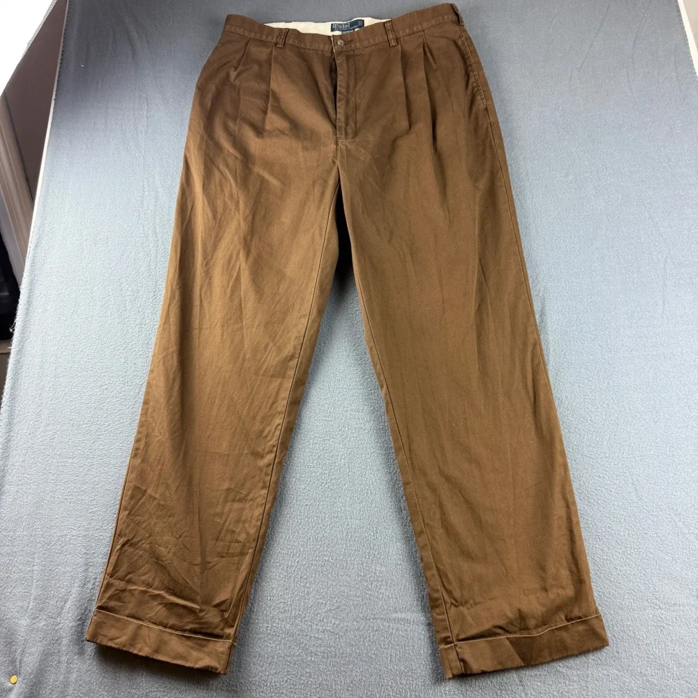 Vintage Polo Ralph Lauren Hammond Pants Men's 36x32 Brown Double Pleated Cuffed